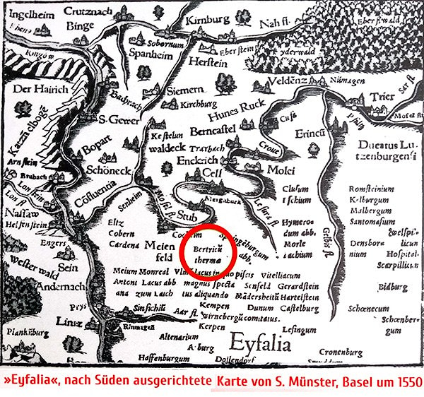 Карта середины XVI века, на которой помечен термальный комплекс Бад-Бертриха